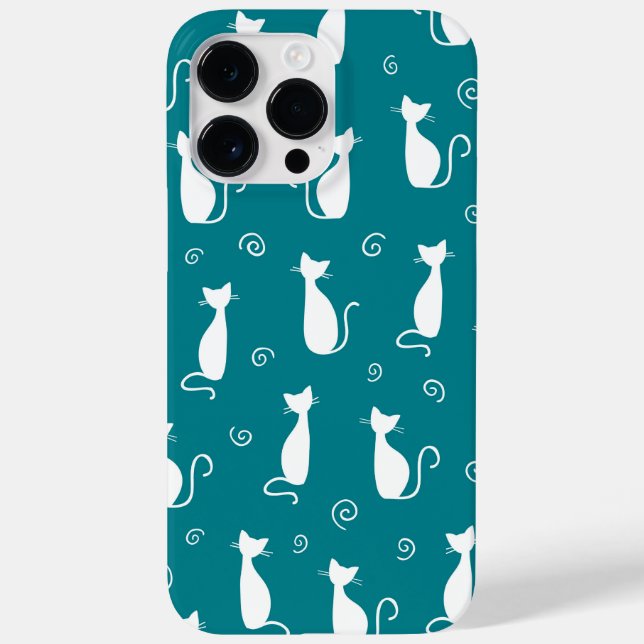 FUNDA DE Case-Mate PARA iPhone VERDE AZULADO CON PATRÓN CAT SITUADO EN BLANCO (Reverso)