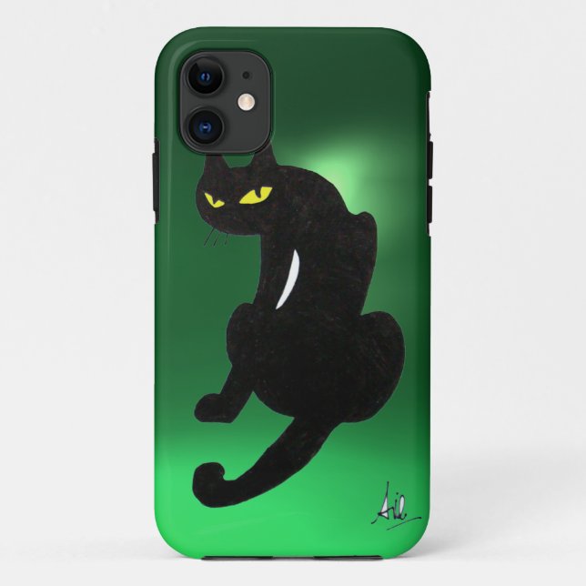 Funda De Case-Mate Para iPhone verde CAT NEGRO (Reverso)