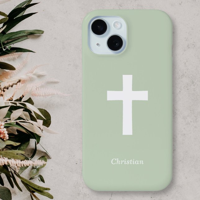 Funda De Case-Mate Para iPhone Verde cruzado simple (White Cross on Green Phone Case)