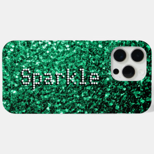 Funda Para iPhone 15 Pro Max Verde esmeralda brillos falsos destella Tu texto
