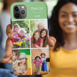 Funda Para iPhone 11 Pro Max Verde Familia 4 Colage de Fotos Personalizado