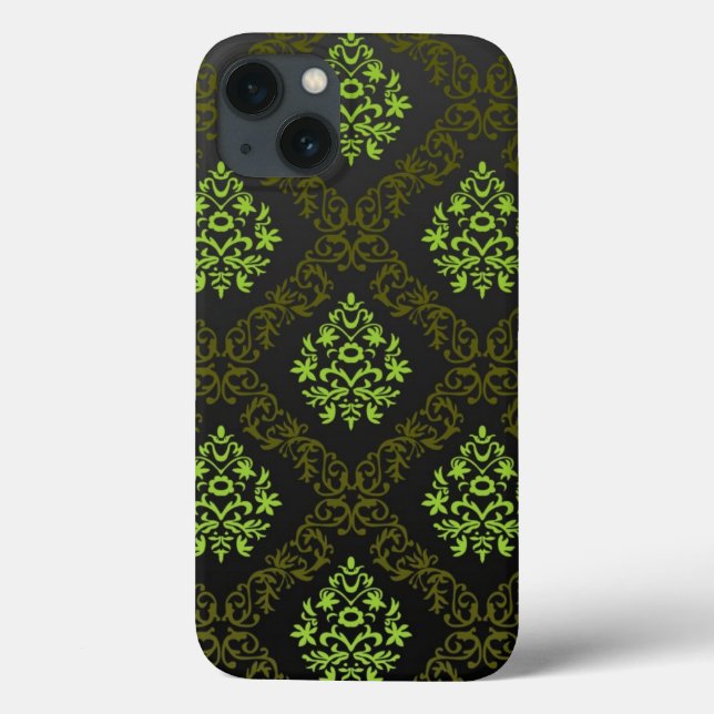 Funda De Case-Mate Para iPhone Verde floral del papel pintado (Reverso)