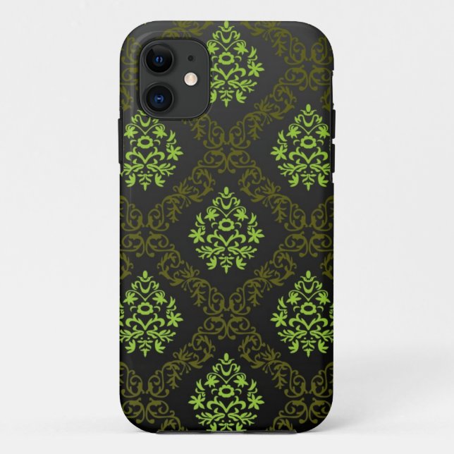 Funda De Case-Mate Para iPhone Verde floral del papel pintado (Reverso)