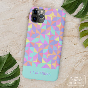 Funda Para iPhone 11 Pro Max Verde menta púrpura azul rosa patrón de mediados d