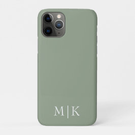 Funda Para iPhone 11 Pro Verde sabio y blanco | Monograma moderno