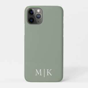 Funda Para iPhone 11 Pro Verde sabio y blanco   Monograma moderno