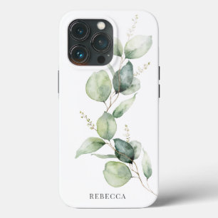 Funda Para iPhone 13 Pro Verde Vegetal Suculento de Eucalipto Floral en Let