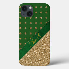 Funda Para iPhone 13 Verde y oro glamorosos personalizados