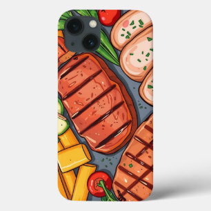 Funda Para iPhone 13 Verduras a la parrilla coloridas y carne magra