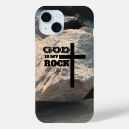 Funda Para iPhone 15 Versículo Bíblico de Dios es Mi Roca Cruz Negra Cr