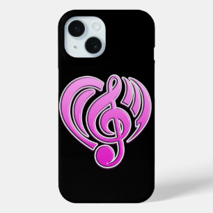 Funda Para iPhone 15 Vibraciones Amor Musical Corazón Rosa Nota Musical