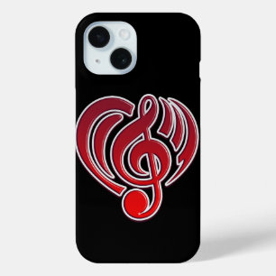 Funda Para iPhone 15 Vibraciones Amor Musical Red Heart Music Note DJ