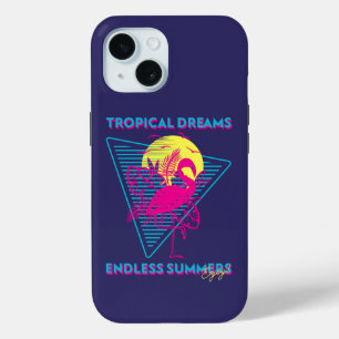 Funda Para iPhone 15 Vibraciones de Synthwave Atardecer Flamenco Retro