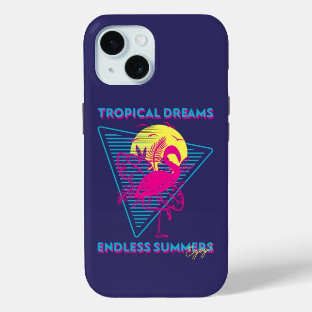Funda De Case-Mate Para iPhone Vibraciones de Synthwave Atardecer Flamenco Retro (Reverso )
