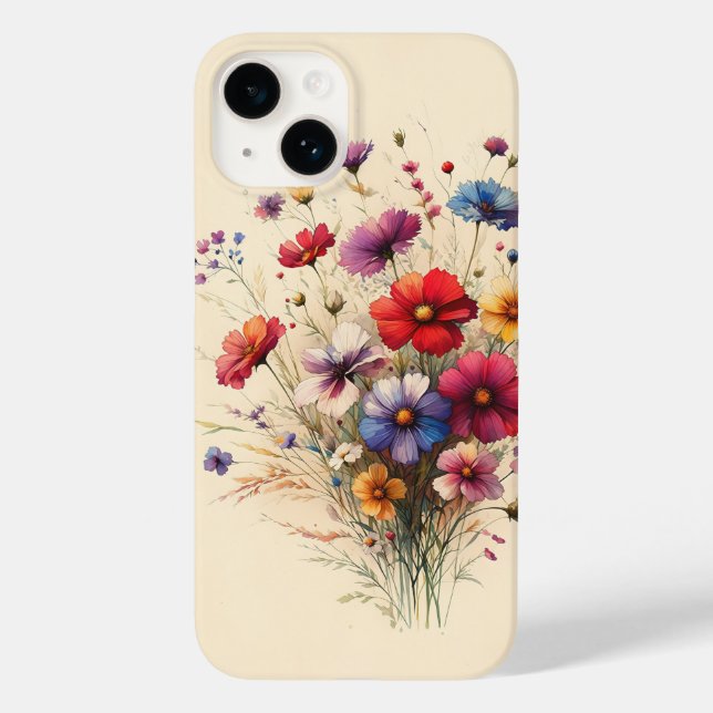 Funda De Case-Mate Para iPhone Vibrant Wildflower Bouquet Artistic Floral Cream A (Reverso )
