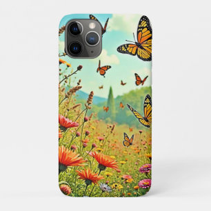 Funda Para iPhone 11 Pro Vibrante diseño de mariposa de flores silvestres