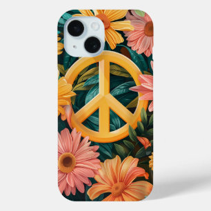 Funda Para iPhone 15 Vibrante estuche de teléfono con signo de paz flor