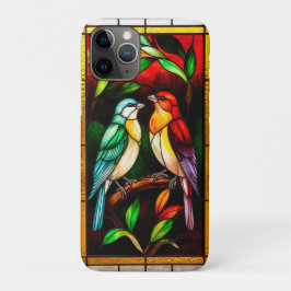 Funda Para iPhone 11 Pro Vibrante panel de vidrio manchado con aves colorid