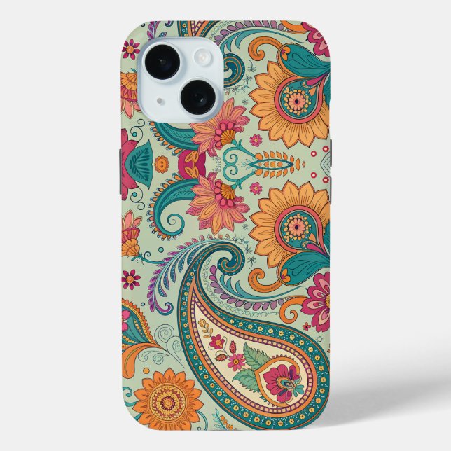 Funda De Case-Mate Para iPhone Vibrante patrón floral Boho Paisley verde claro   (Reverso )