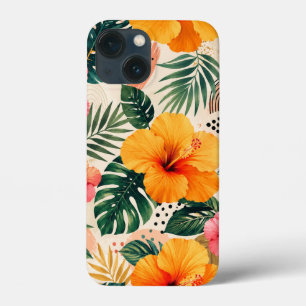 Funda Para iPhone 13 Mini Vibrante patrón floral de hibisco tropical sin cos