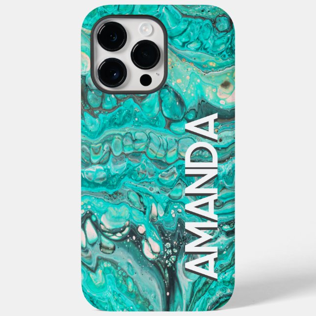 Funda De Case-Mate Para iPhone Vibrante Resumen Flujo de pintura Verde azulado Pe (Reverso )