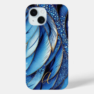 Funda Para iPhone 15 Vibrante Sapphire Blue Gold Fethers Monogramado