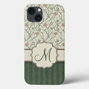 Funda Para iPhone 13 Vides florales, rayas y monograma de la acuarela r