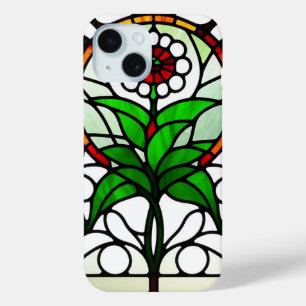 Funda Para iPhone 15 Vidriera Colorida que Representa una Flor