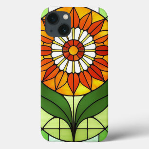 Funda Para iPhone 13 Vidriera Colorida que Representa una Flor