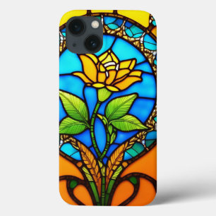Funda Para iPhone 13 Vidrio Artístico Pintado con Flor Vibrante