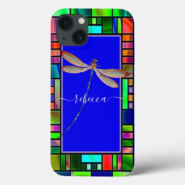 Funda De Case-Mate Para iPhone Vidrio emplomado y libélula personalizados (Reverso)