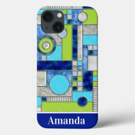 Funda Para iPhone 13 Vidrio manchado azul verde Art Deco