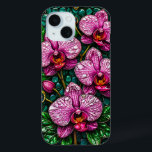 Funda Para iPhone 15 Vidrio Manchado Con Orquídeas Rosa<br><div class="desc">Composición artística de intrincadas orquídeas rosadas en un estilo de vidrio manchado con detalles de joyas enmarcadas con gusto,  destacando la elegancia y el encanto.</div>