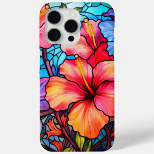 Funda Para iPhone 15 Pro Max Vidrio manchado Hibiscus Flowers - Floral tropical