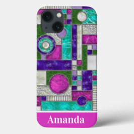 Funda Para iPhone 13 Vidrio manchado rosado de estilo Art déco Verde az