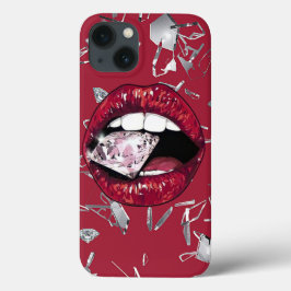 Funda Para iPhone 13 Vidrios rojos destrozados y diamantes