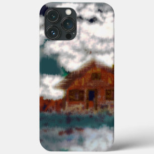 Funda Para iPhone 13 Pro Max Vieja casa bajo llamativas nubes con efecto rayado