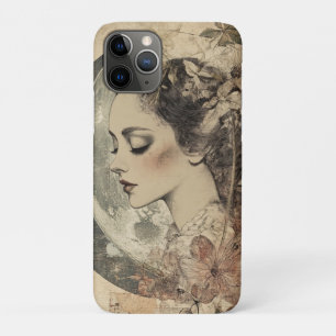 Funda Para iPhone 11 Pro Viejo Boho Sideview mujer y luna creciente