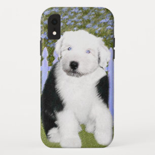 Funda Para iPhone XR Viejo perro pastor inglés con pintura de cachorros