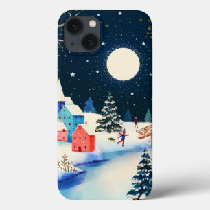 Funda Para iPhone 13 Villa de nieve de invierno azul festivo