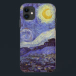 Funda Para iPhone 11 Vincent Van Gogh Starry Night Vintage Bella Artes<br><div class="desc">Vincent van Gogh Starry Night Bella Artes Painting Starry Night es un cuadro del artista holandés post-impresionista Vincent van Gogh. El cielo azul nocturno está lleno de nubes, estrellas y una luna creciente brillante. La noche estrellada es la única noche de la serie de vistas desde la ventana de su...</div>