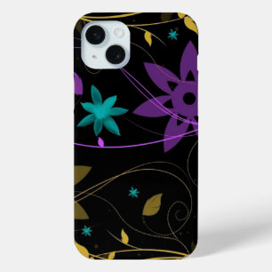 Funda Para iPhone 15 Mini Viñedo floral morado y turquesa