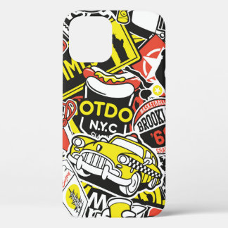 Funda Para iPhone 12 Viñeta abstracta de pegatina urbano de Nueva York 
