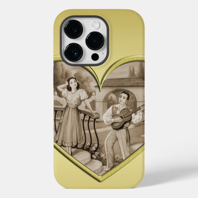Funda De Case-Mate Para iPhone Viñeta Romance, hombre y mujer, oro (Reverso )