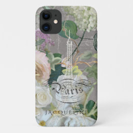Funda Para iPhone 11 Viñeta Torre Eiffel Bonito París Rosas florales