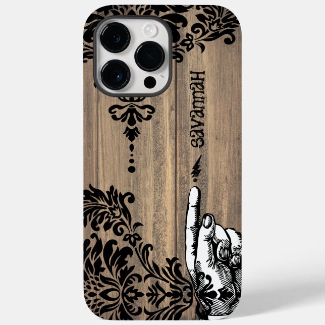 Funda De Case-Mate Para iPhone Viñetas de madera Damask personalizadas (Reverso )