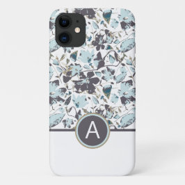 Funda Para iPhone 11 Vino de acuarela floral azul monogramado