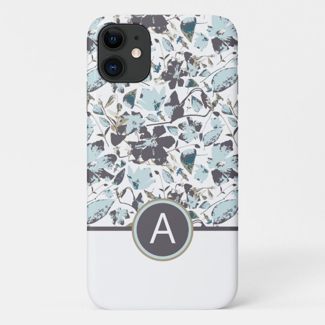 Funda De Case-Mate Para iPhone Vino de acuarela floral azul monogramado (Reverso)