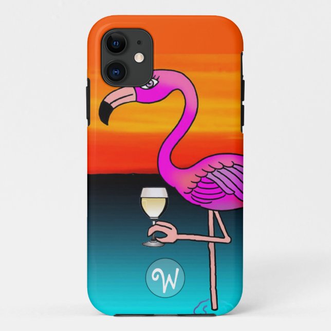 Funda De Case-Mate Para iPhone Vino rosa bebiendo Flamingo Monogramado (Reverso)