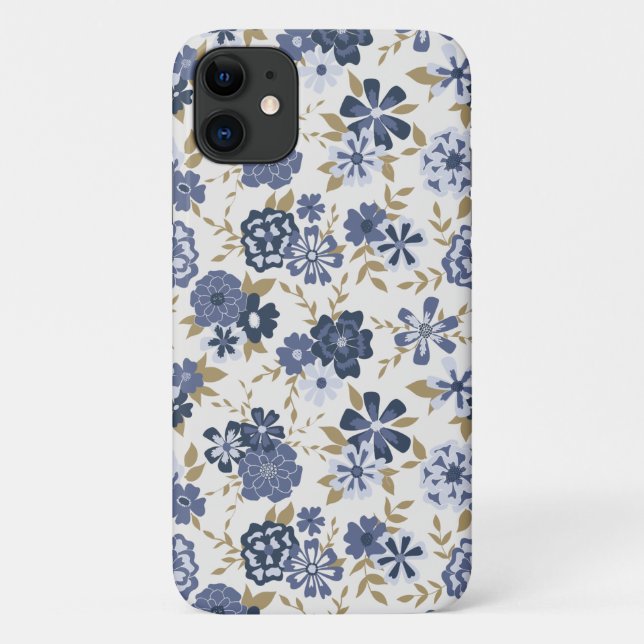 Funda De Case-Mate Para iPhone Vinos de flores vectoriales azules ilustradas (Reverso)
